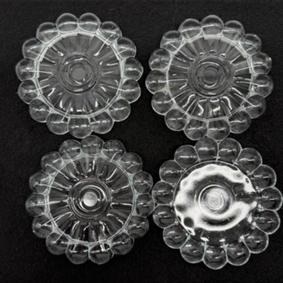 Set of 4 MCM Anchor Hocking Boopie Bubble Clear Glass Flower Sunburst Coasters - Picture 6 of 6